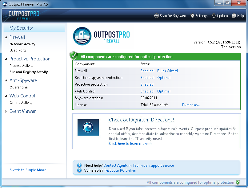 Screenshot af Agnitum Outpost Firewall Pro